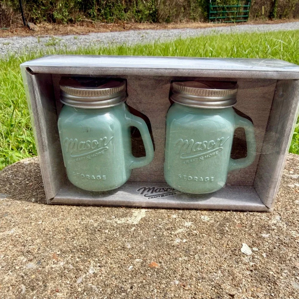 Mason Craft & More Glass Mason Jar Salt & Pepper Shaker Set Aqua Blue TTU-U3442